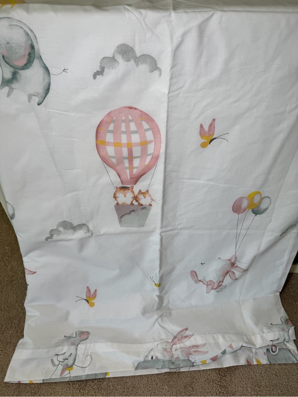 next White Baby pair of curtains Pink Hot Air Balloon & Animals blackout lined